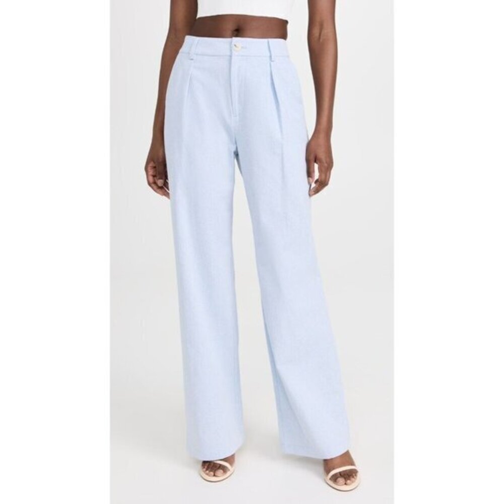 Paige Dallas Pleated Pants in Light Chambray Blue Linen Trousers SZ 8 NEW $229